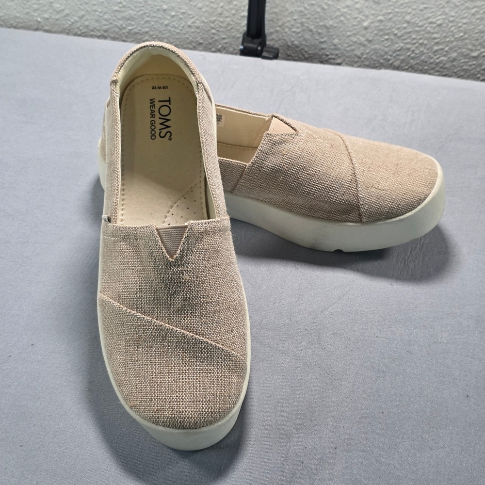 Toms‎ Alpargata Mallow Platform Slip On Shoes Natural Beige Canvas Womens 12